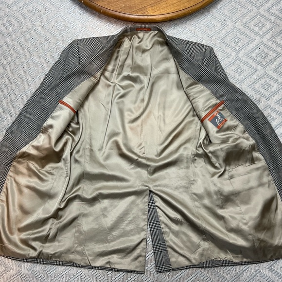 Men's Gatsby 44XL Lambswool Houndstooth Plaid Brown Tan 2-Button Blazer Jacket - Picture 10 of 12